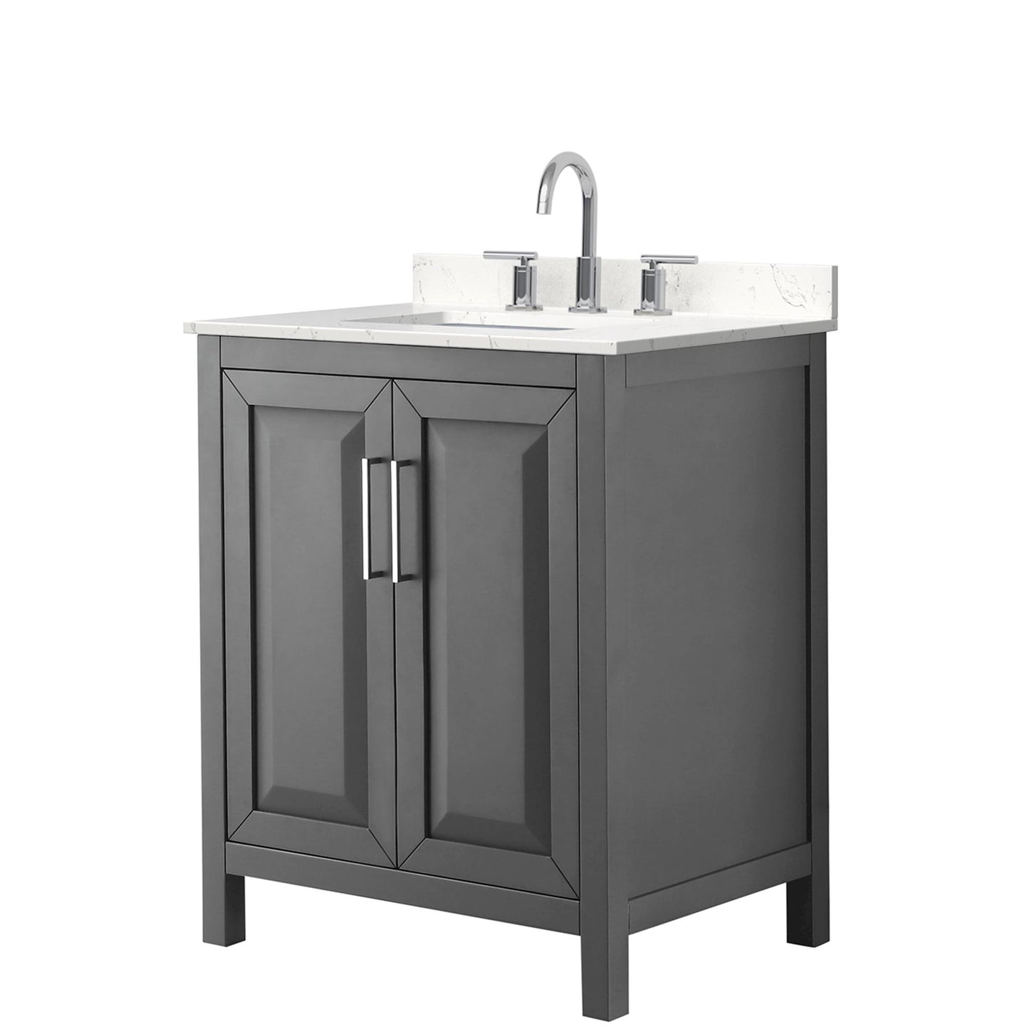 Wyndham Collection Daria 30" Single Bathroom Vanity in Dark Gray, Carrara Cultured Marble Countertop, Undermount Square Sink (3-Hole), Polished Chrome Trim