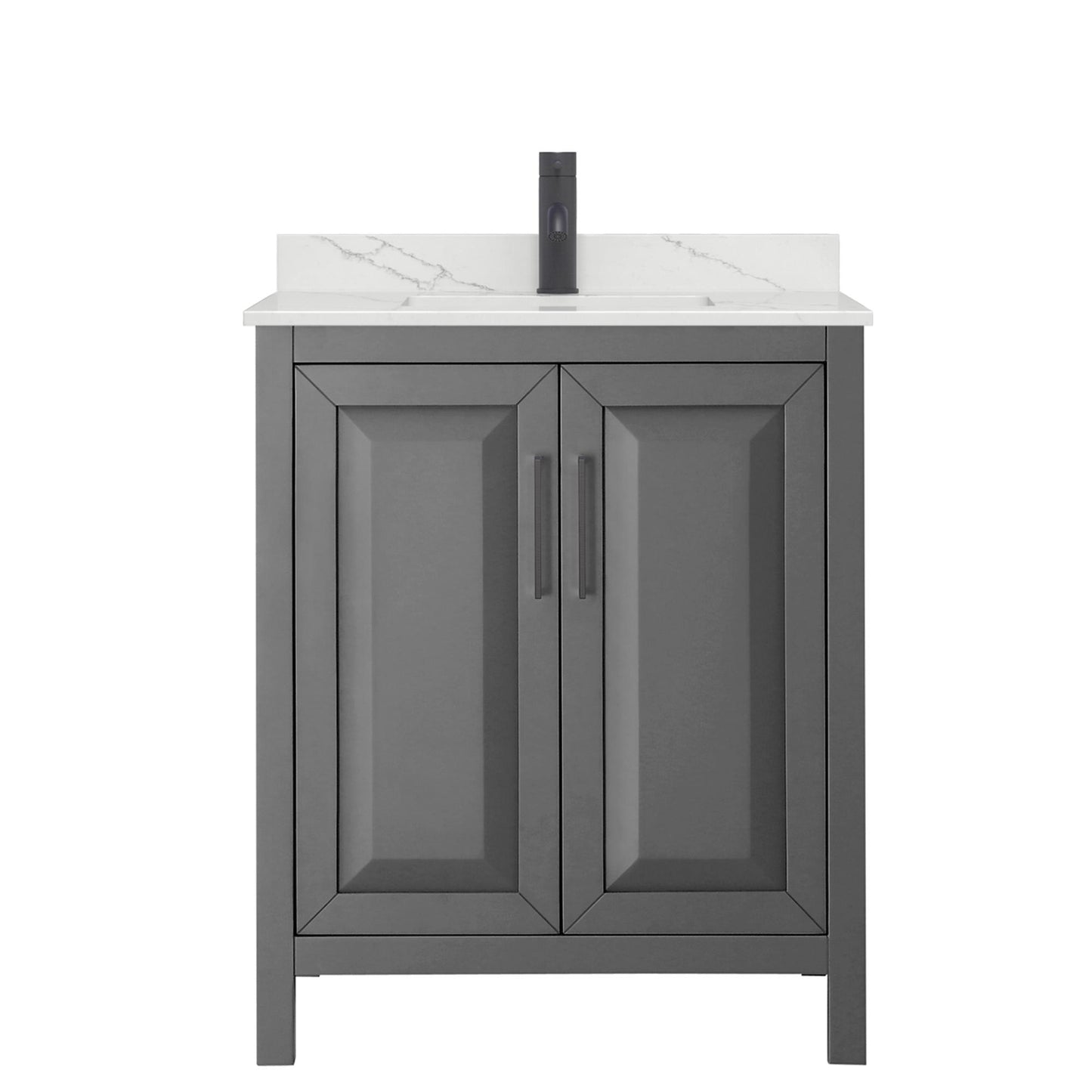 Wyndham Collection Daria 30" Single Bathroom Vanity in Dark Gray, Giotto Quartz Countertop, Undermount Square Sink (1-Hole), Matte Black Trim