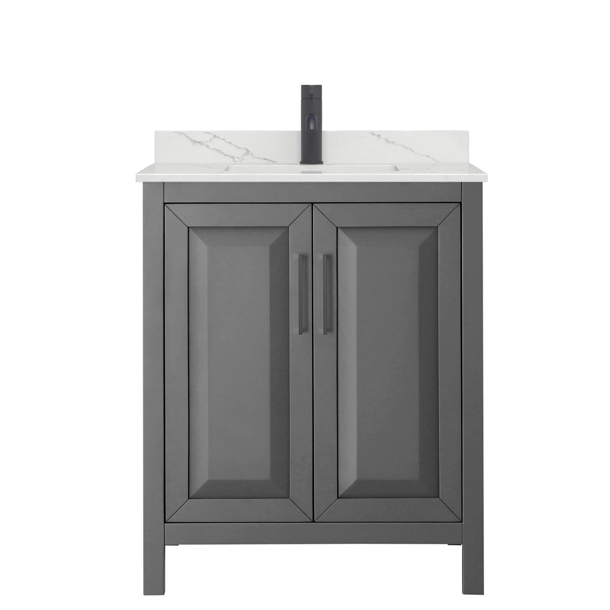 Wyndham Collection Daria 30" Single Bathroom Vanity in Dark Gray, Giotto Quartz Countertop, Undermount Square Sink (1-Hole), Matte Black Trim