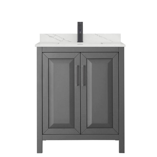 Wyndham Collection Daria 30" Single Bathroom Vanity in Dark Gray, Giotto Quartz Countertop, Undermount Square Sink (1-Hole), Matte Black Trim