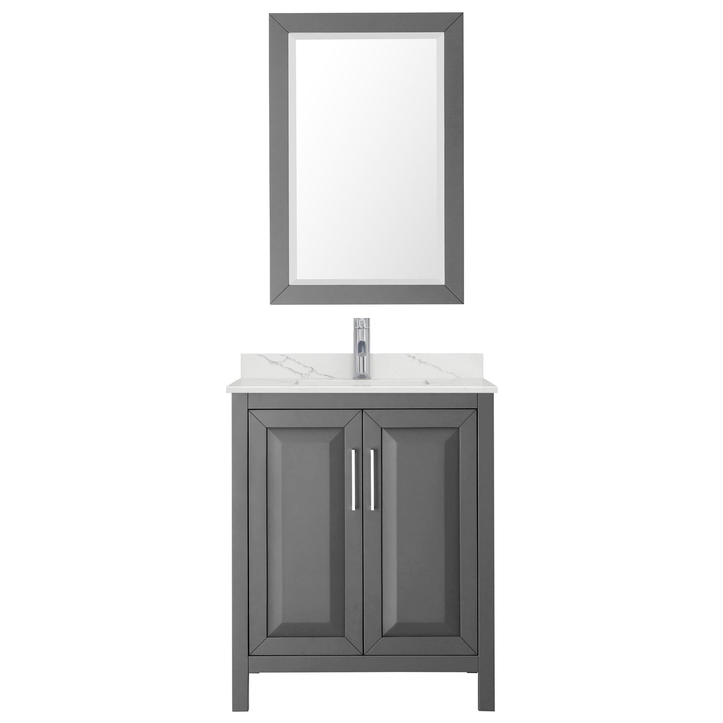 Wyndham Collection Daria 30" Single Bathroom Vanity in Dark Gray, Giotto Quartz Countertop, Undermount Square Sink (1-Hole), Polished Chrome Trim, 24" Mirror