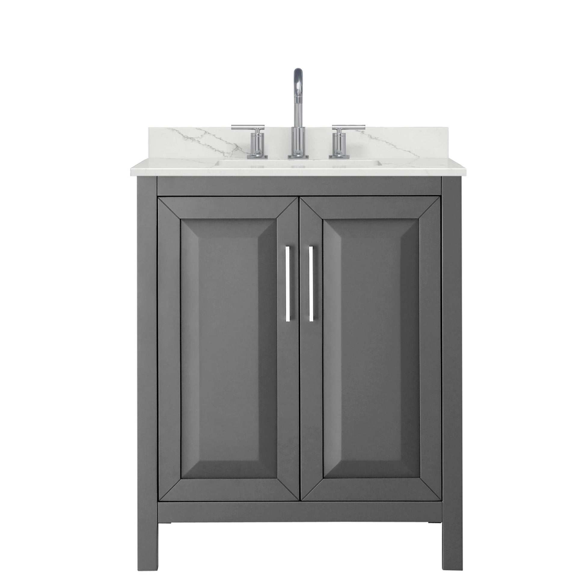 Wyndham Collection Daria 30" Single Bathroom Vanity in Dark Gray, Giotto Quartz Countertop, Undermount Square Sink (3-Hole), Polished Chrome Trim
