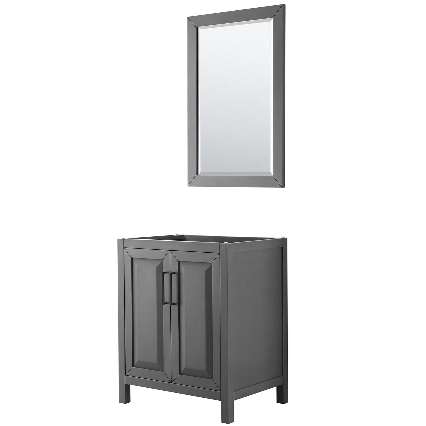 Wyndham Collection Daria 30" Single Bathroom Vanity in Dark Gray, No Countertop, No Sink, Matte Black Trim, 24" Mirror