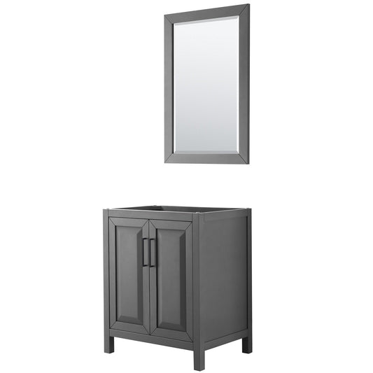 Wyndham Collection Daria 30" Single Bathroom Vanity in Dark Gray, No Countertop, No Sink, Matte Black Trim, 24" Mirror