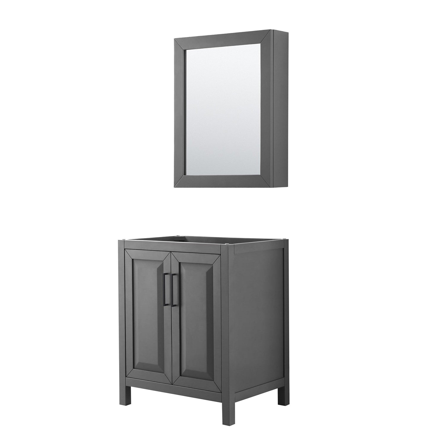 Wyndham Collection Daria 30" Single Bathroom Vanity in Dark Gray, No Countertop, No Sink, Matte Black Trim, Medicine Cabinet