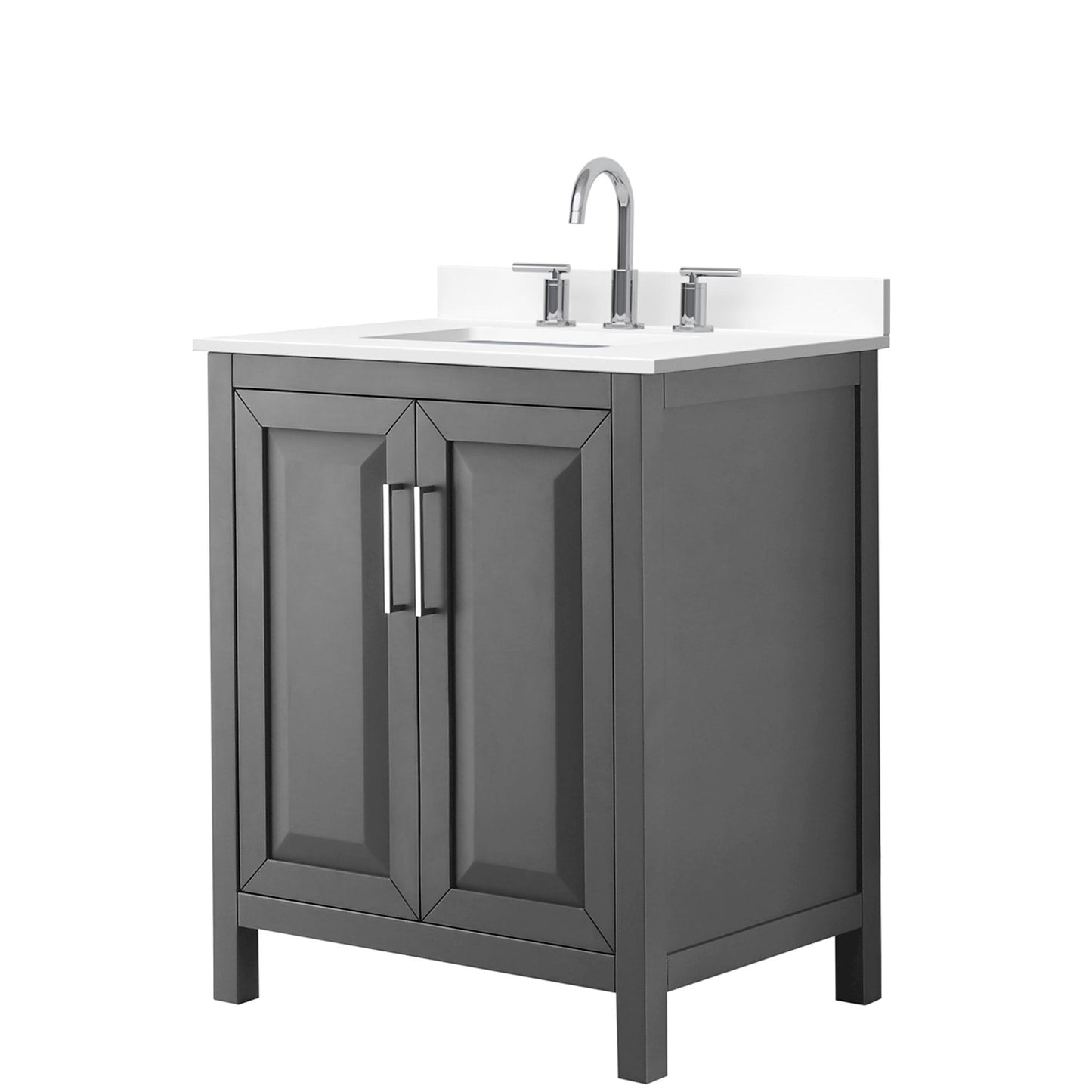 Wyndham Collection Daria 30" Single Bathroom Vanity in Dark Gray, White Cultured Marble Countertop, Undermount Square Sink (3-Hole), Polished Chrome Trim