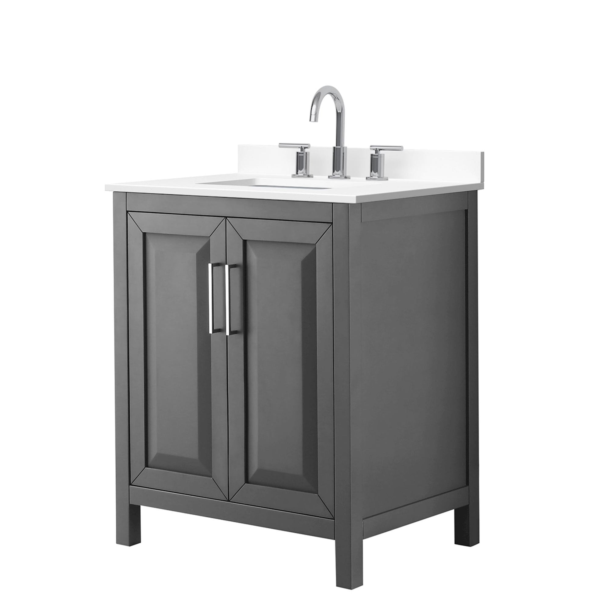 Wyndham Collection Daria 30" Single Bathroom Vanity in Dark Gray, White Cultured Marble Countertop, Undermount Square Sink (3-Hole), Polished Chrome Trim