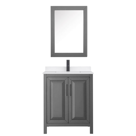 Wyndham Collection Daria 30" Single Bathroom Vanity in Dark Gray, White Quartz Countertop, Undermount Square Sink (1-Hole), Matte Black Trim, Medicine Cabinet