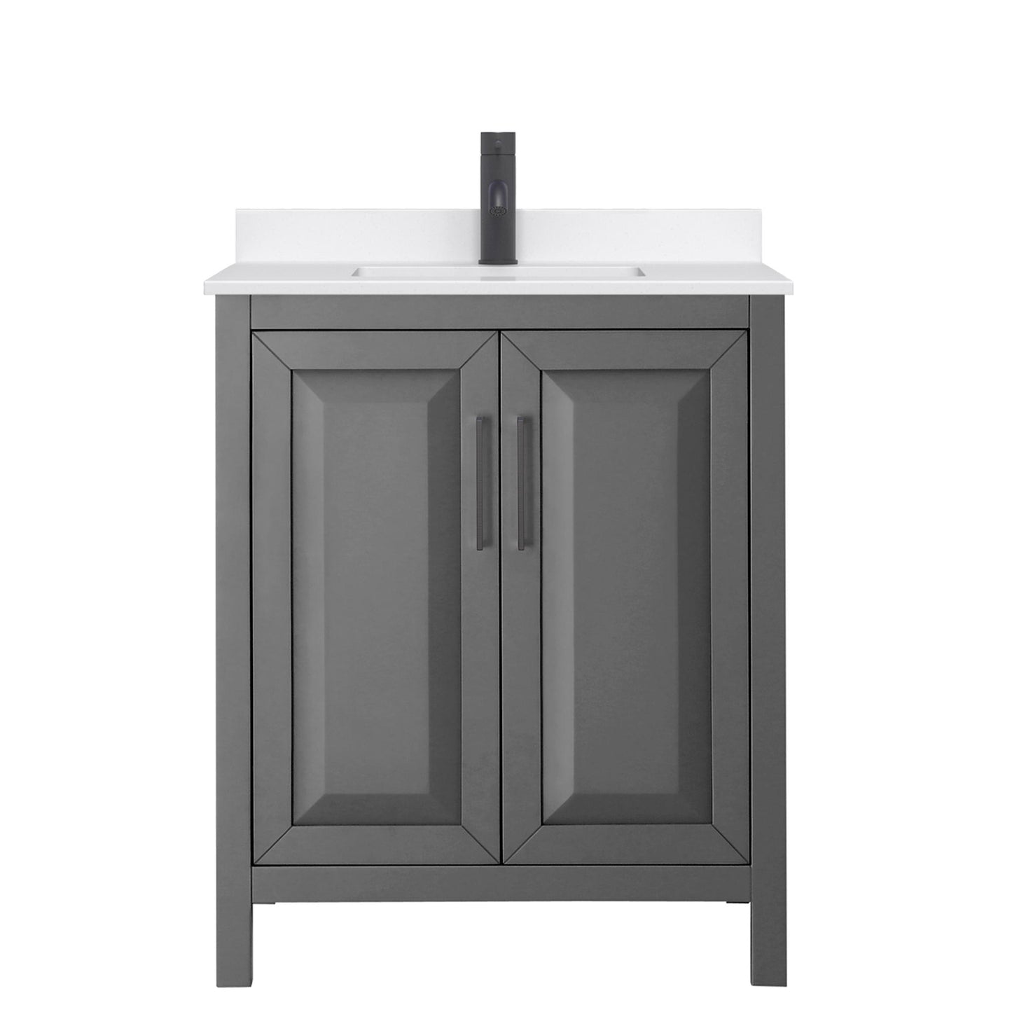Wyndham Collection Daria 30" Single Bathroom Vanity in Dark Gray, White Quartz Countertop, Undermount Square Sink (1-Hole), Matte Black Trim