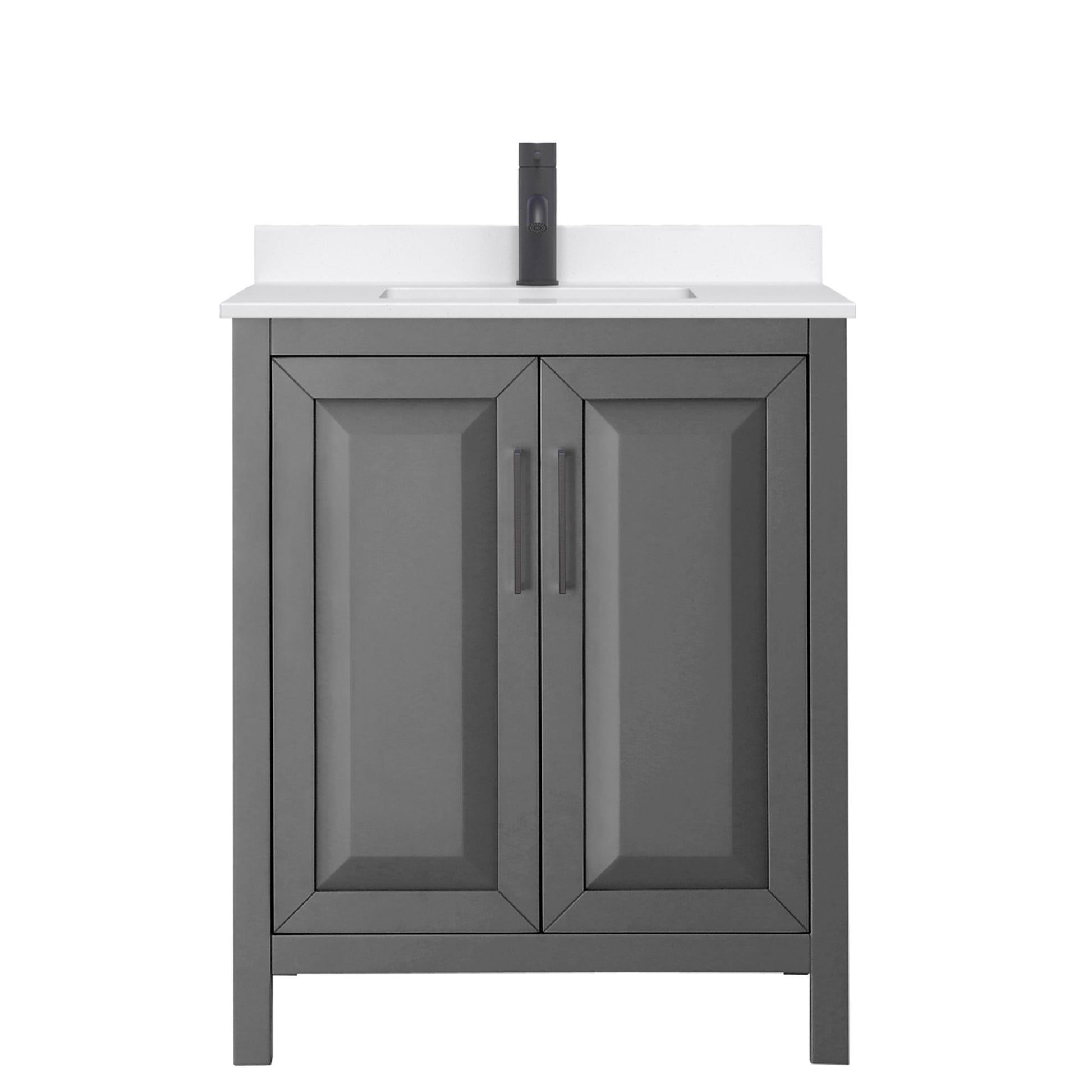 Wyndham Collection Daria 30" Single Bathroom Vanity in Dark Gray, White Quartz Countertop, Undermount Square Sink (1-Hole), Matte Black Trim