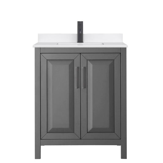 Wyndham Collection Daria 30" Single Bathroom Vanity in Dark Gray, White Quartz Countertop, Undermount Square Sink (1-Hole), Matte Black Trim