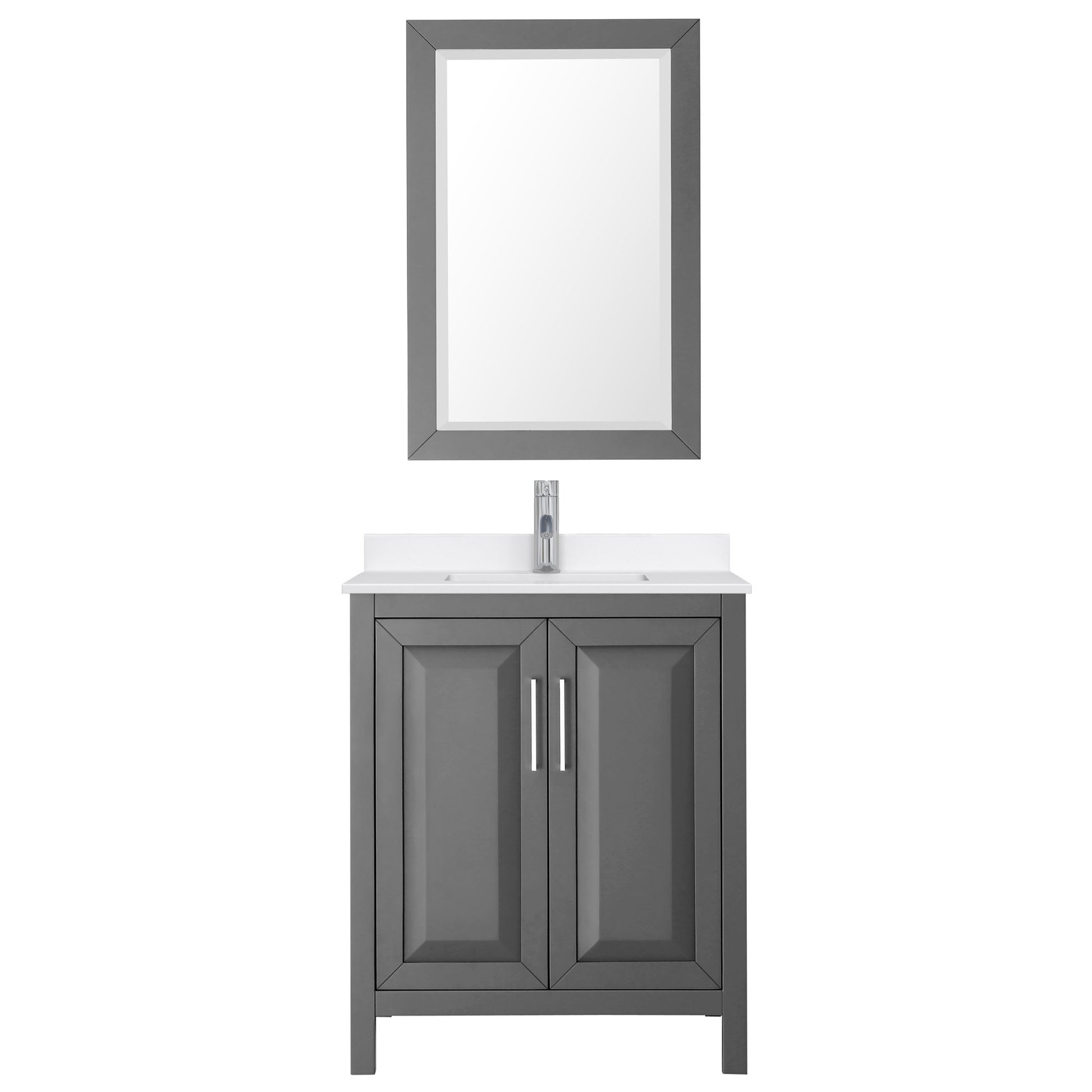 Wyndham Collection Daria 30" Single Bathroom Vanity in Dark Gray, White Quartz Countertop, Undermount Square Sink (1-Hole), Polished Chrome Trim, 24" Mirror