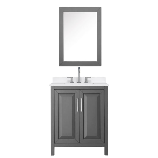 Wyndham Collection Daria 30" Single Bathroom Vanity in Dark Gray, White Quartz Countertop, Undermount Square Sink (3-Hole), Polished Chrome Trim, Medicine Cabinet
