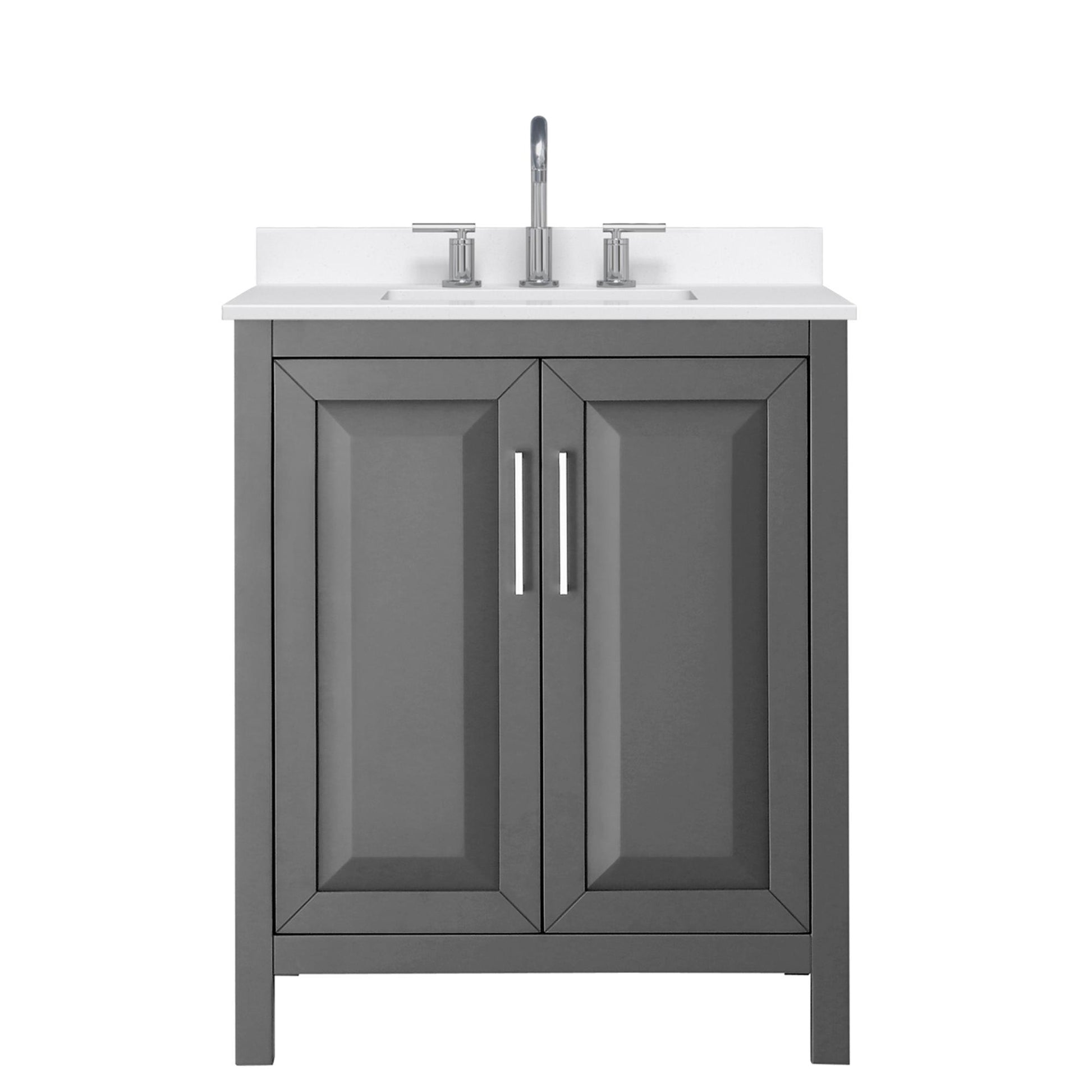 Wyndham Collection Daria 30" Single Bathroom Vanity in Dark Gray, White Quartz Countertop, Undermount Square Sink (3-Hole), Polished Chrome Trim