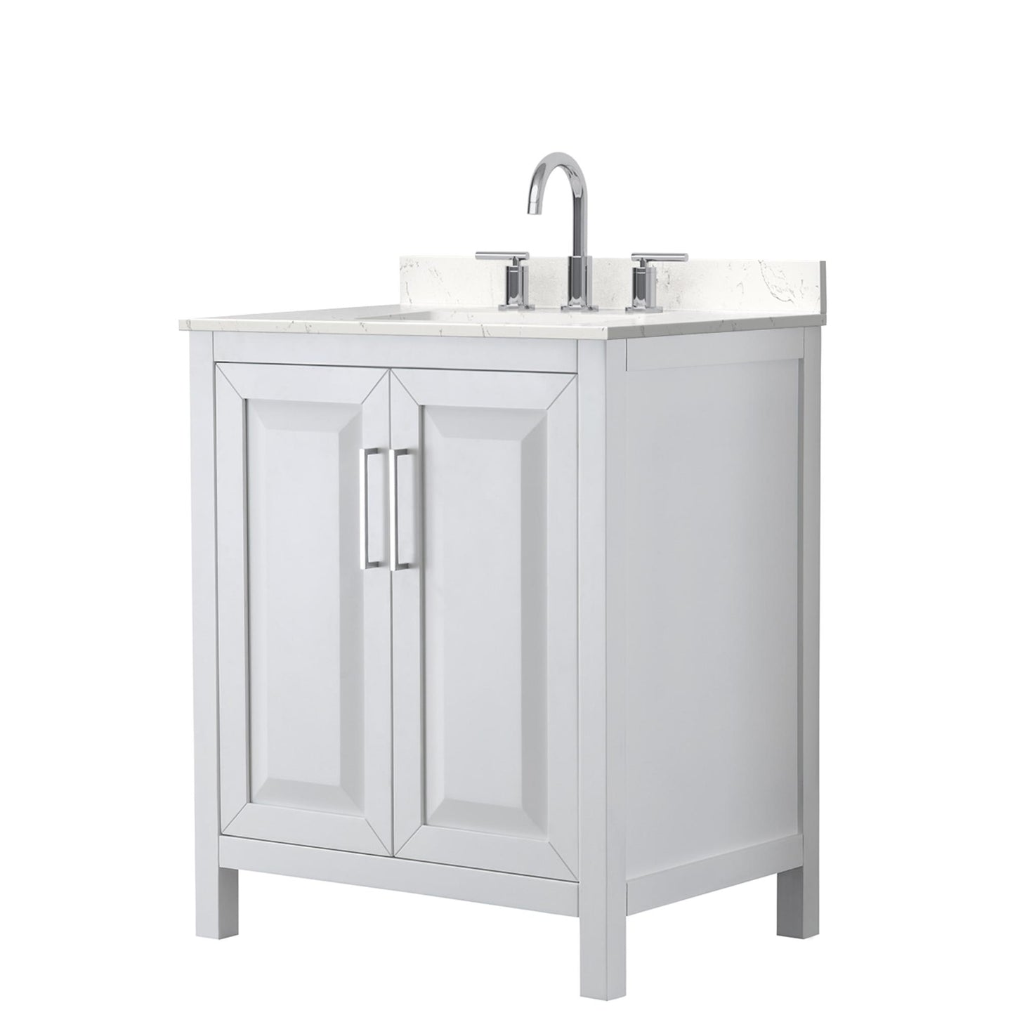 Wyndham Collection Daria 30" Single Bathroom Vanity in White, Carrara Cultured Marble Countertop, Undermount Square Sink (3-Hole), Polished Chrome Trim