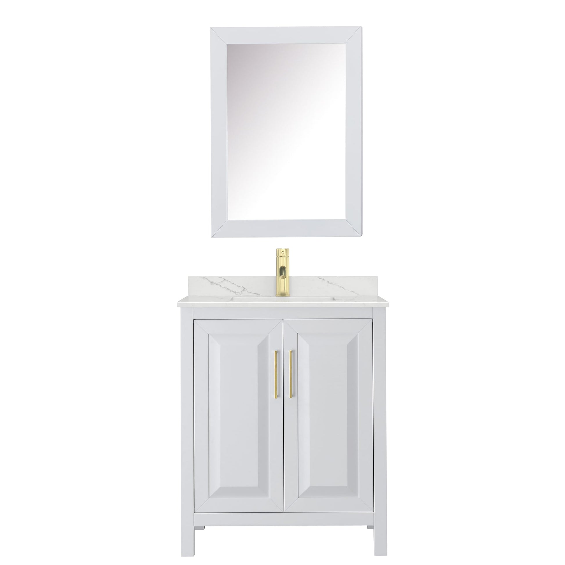 Wyndham Collection Daria 30" Single Bathroom Vanity in White, Giotto Quartz Countertop, Undermount Square Sink (1-Hole), Brushed Gold Trim, Medicine Cabinet