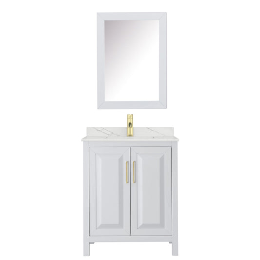 Wyndham Collection Daria 30" Single Bathroom Vanity in White, Giotto Quartz Countertop, Undermount Square Sink (1-Hole), Brushed Gold Trim, Medicine Cabinet