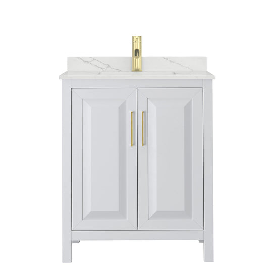 Wyndham Collection Daria 30" Single Bathroom Vanity in White, Giotto Quartz Countertop, Undermount Square Sink (1-Hole), Brushed Gold Trim