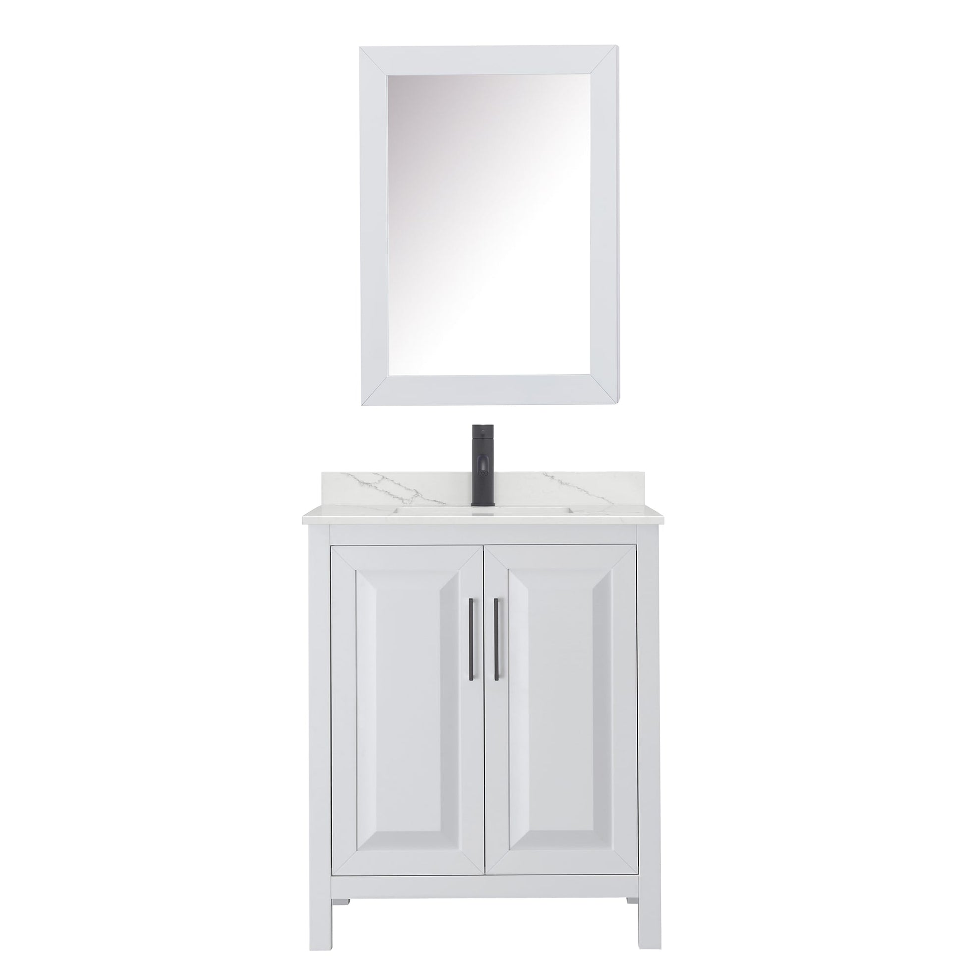 Wyndham Collection Daria 30" Single Bathroom Vanity in White, Giotto Quartz Countertop, Undermount Square Sink (1-Hole), Matte Black Trim, Medicine Cabinet