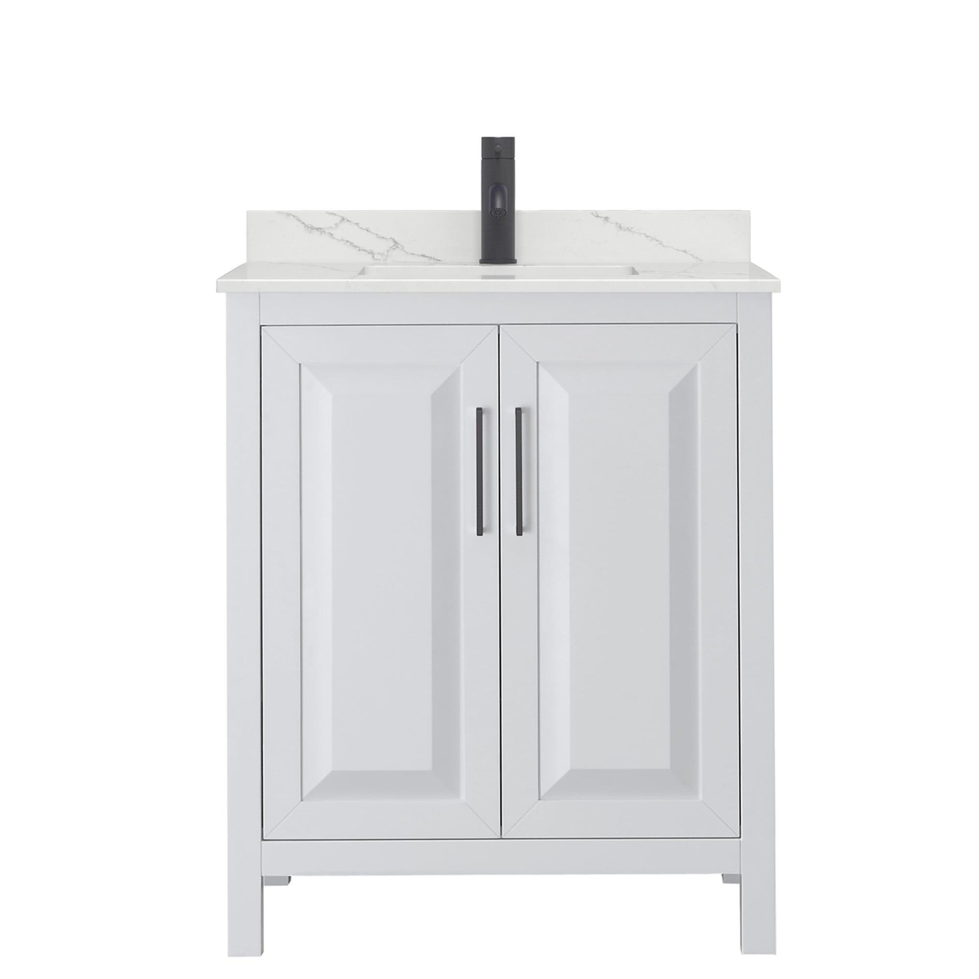 Wyndham Collection Daria 30" Single Bathroom Vanity in White, Giotto Quartz Countertop, Undermount Square Sink (1-Hole), Matte Black Trim