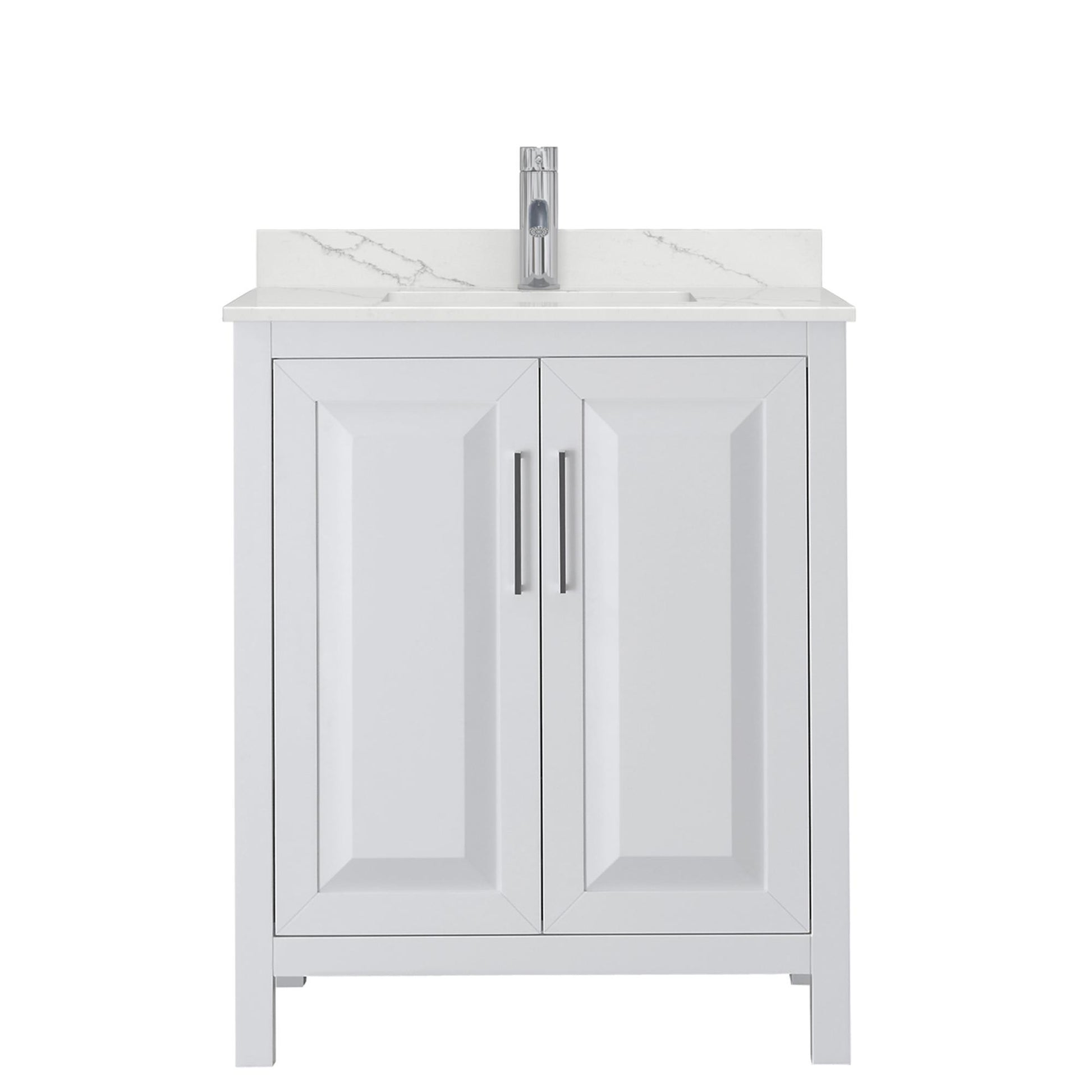 Wyndham Collection Daria 30" Single Bathroom Vanity in White, Giotto Quartz Countertop, Undermount Square Sink (1-Hole), Polished Chrome Trim