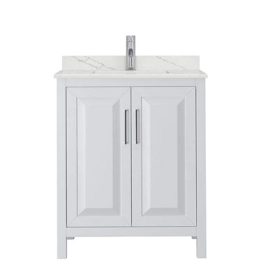 Wyndham Collection Daria 30" Single Bathroom Vanity in White, Giotto Quartz Countertop, Undermount Square Sink (1-Hole), Polished Chrome Trim