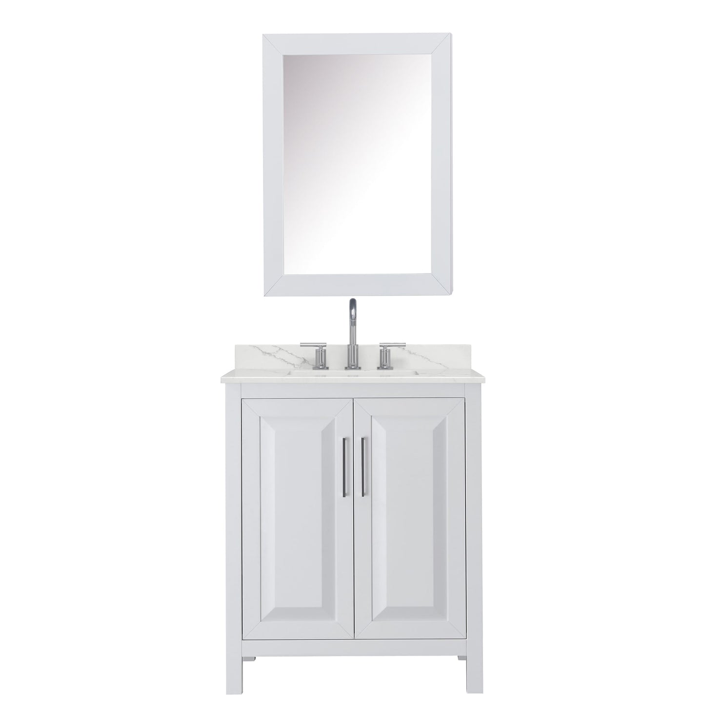 Wyndham Collection Daria 30" Single Bathroom Vanity in White, Giotto Quartz Countertop, Undermount Square Sink (3-Hole), Polished Chrome Trim, Medicine Cabinet