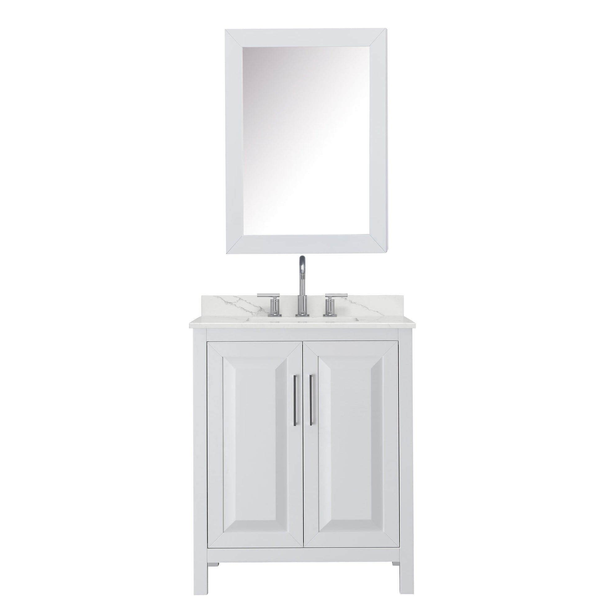 Wyndham Collection Daria 30" Single Bathroom Vanity in White, Giotto Quartz Countertop, Undermount Square Sink (3-Hole), Polished Chrome Trim, Medicine Cabinet