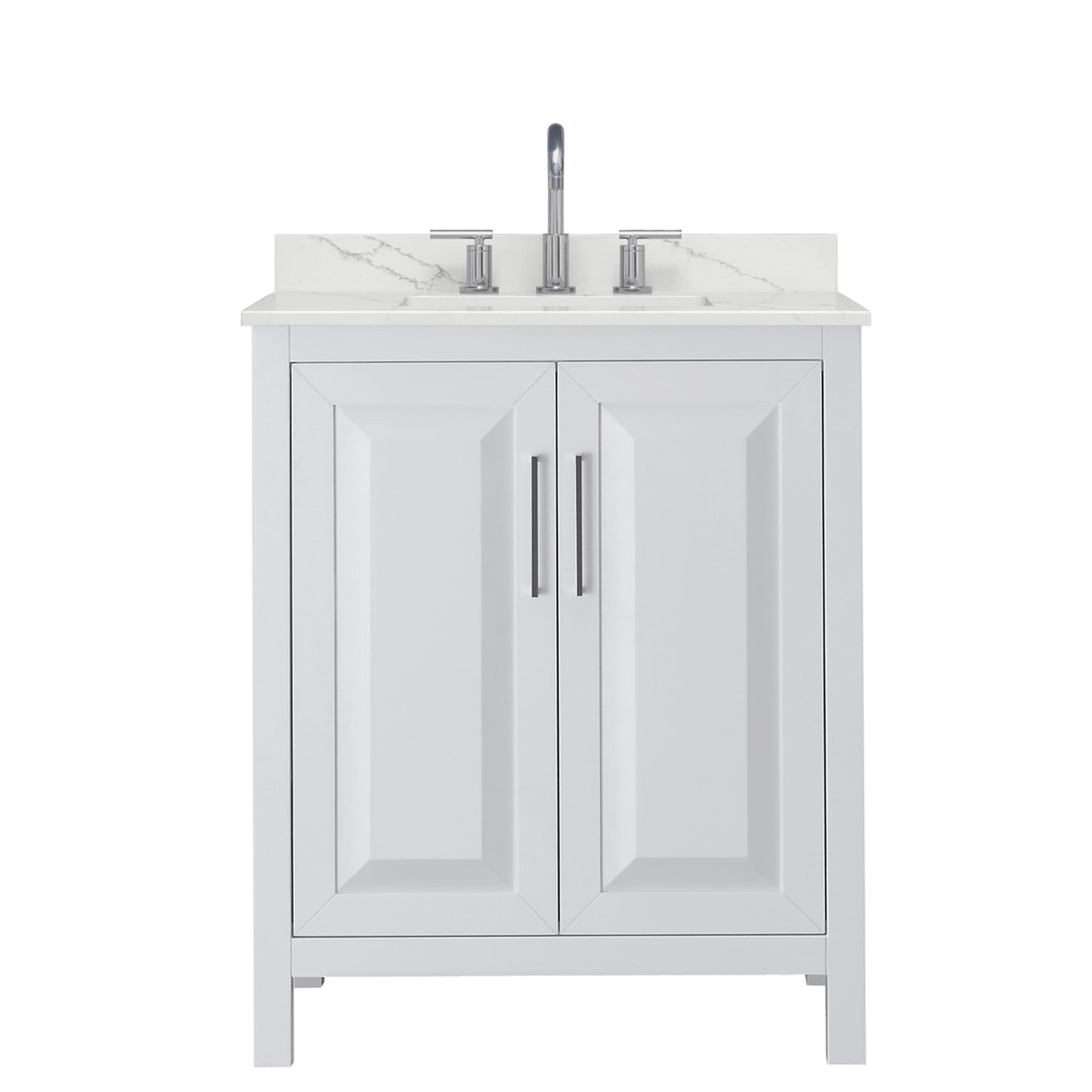 Wyndham Collection Daria 30" Single Bathroom Vanity in White, Giotto Quartz Countertop, Undermount Square Sink (3-Hole), Polished Chrome Trim
