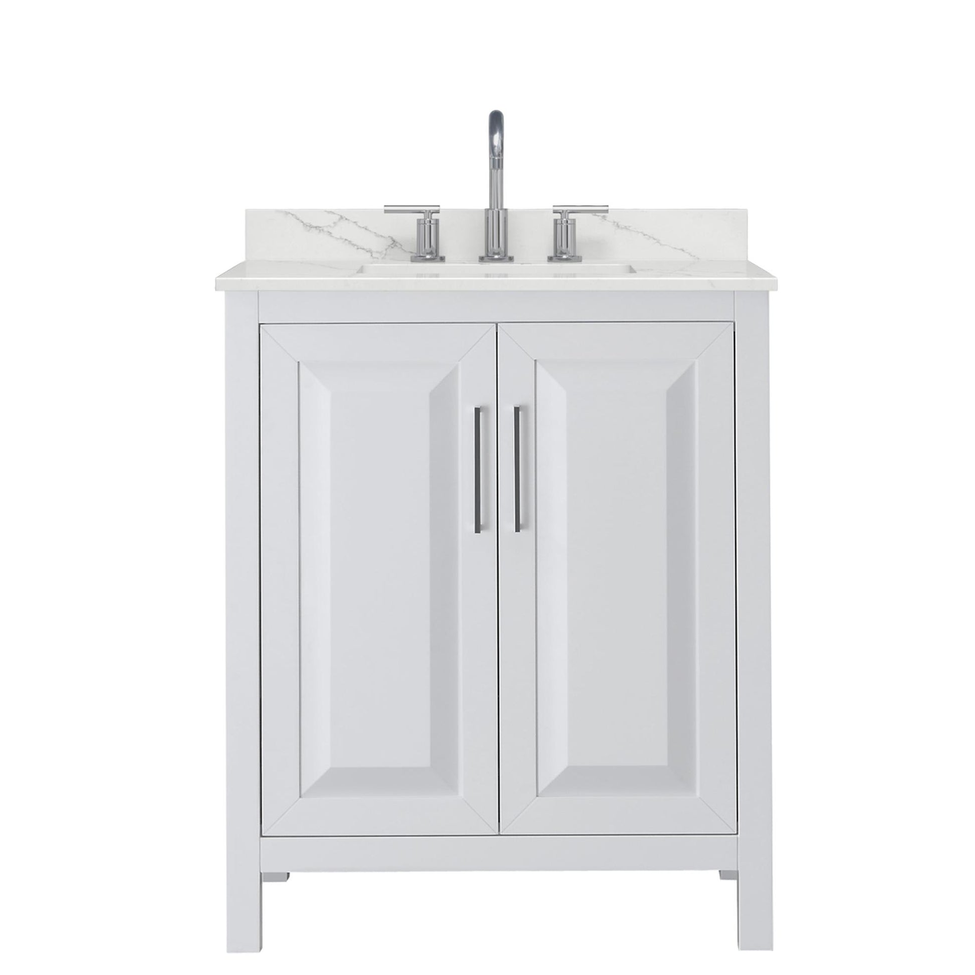 Wyndham Collection Daria 30" Single Bathroom Vanity in White, Giotto Quartz Countertop, Undermount Square Sink (3-Hole), Polished Chrome Trim