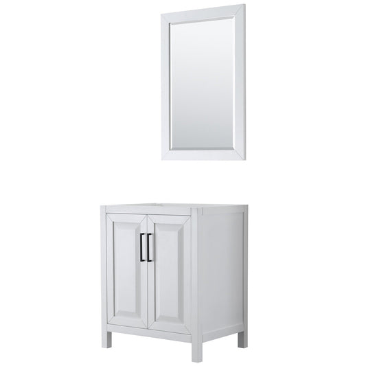 Wyndham Collection Daria 30" Single Bathroom Vanity in White, No Countertop, No Sink, Matte Black Trim, 24" Mirror