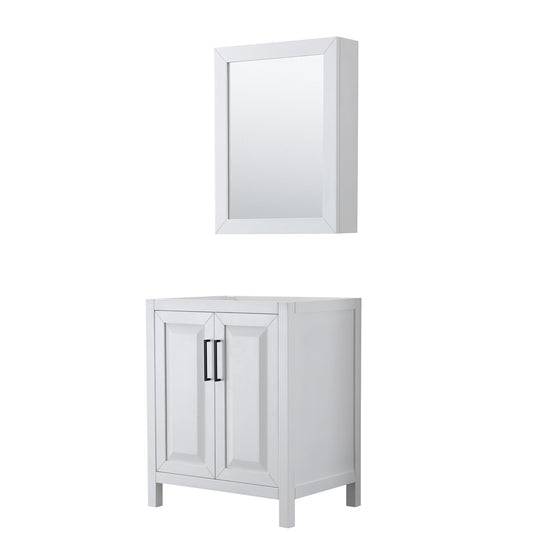 Wyndham Collection Daria 30" Single Bathroom Vanity in White, No Countertop, No Sink, Matte Black Trim, Medicine Cabinet