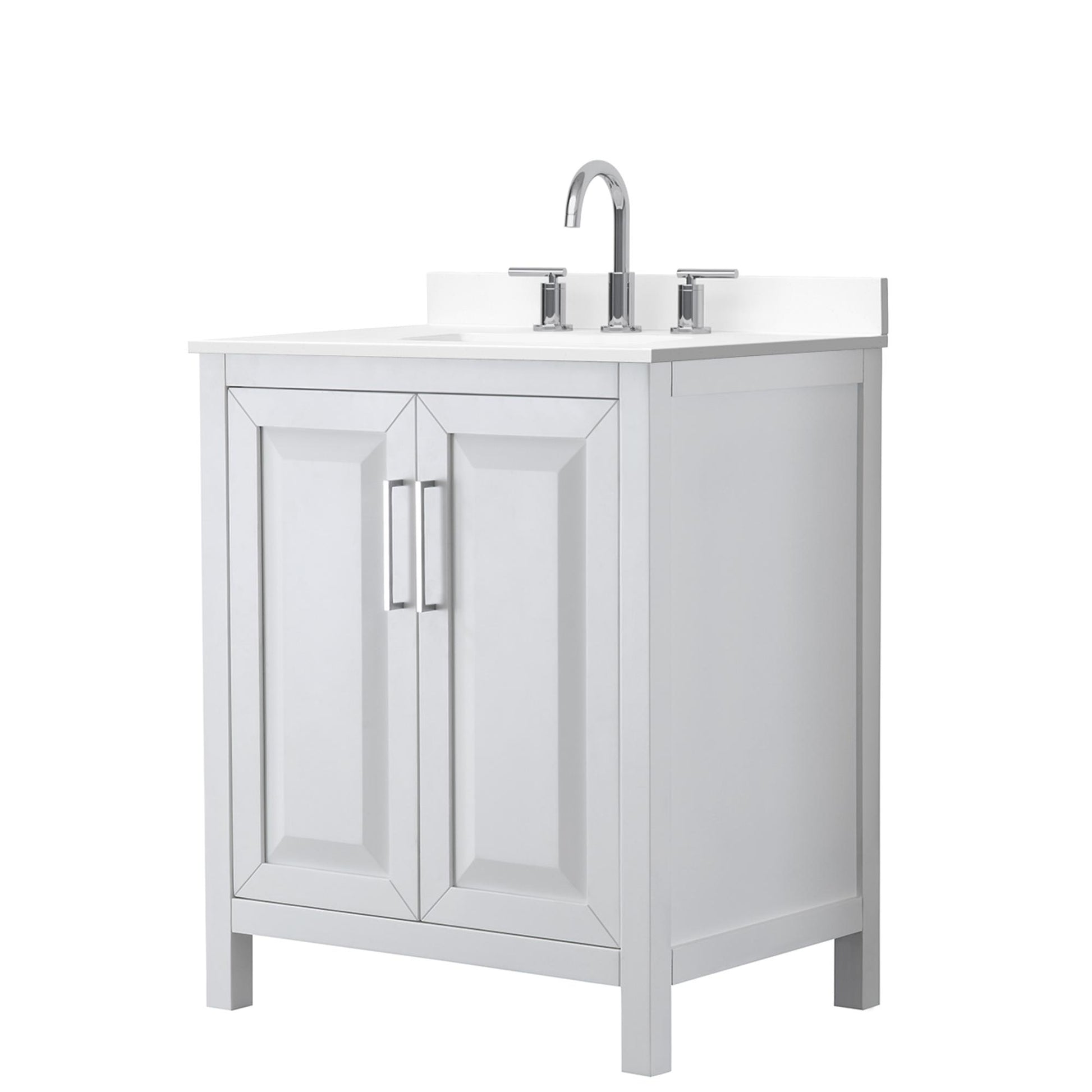Wyndham Collection Daria 30" Single Bathroom Vanity in White, White Cultured Marble Countertop, Undermount Square Sink (3-Hole), Polished Chrome Trim
