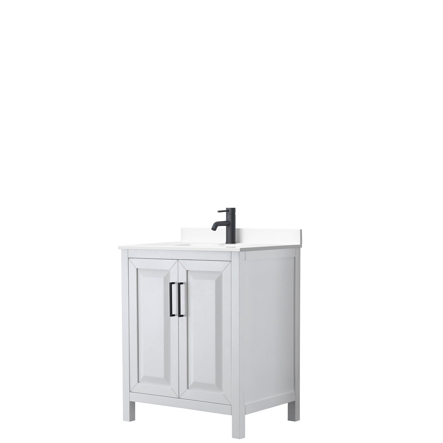 Wyndham Collection Daria 30" Single Bathroom Vanity in White, White Cultured Marble Countertop, Undermount Square Sink, Matte Black Trim