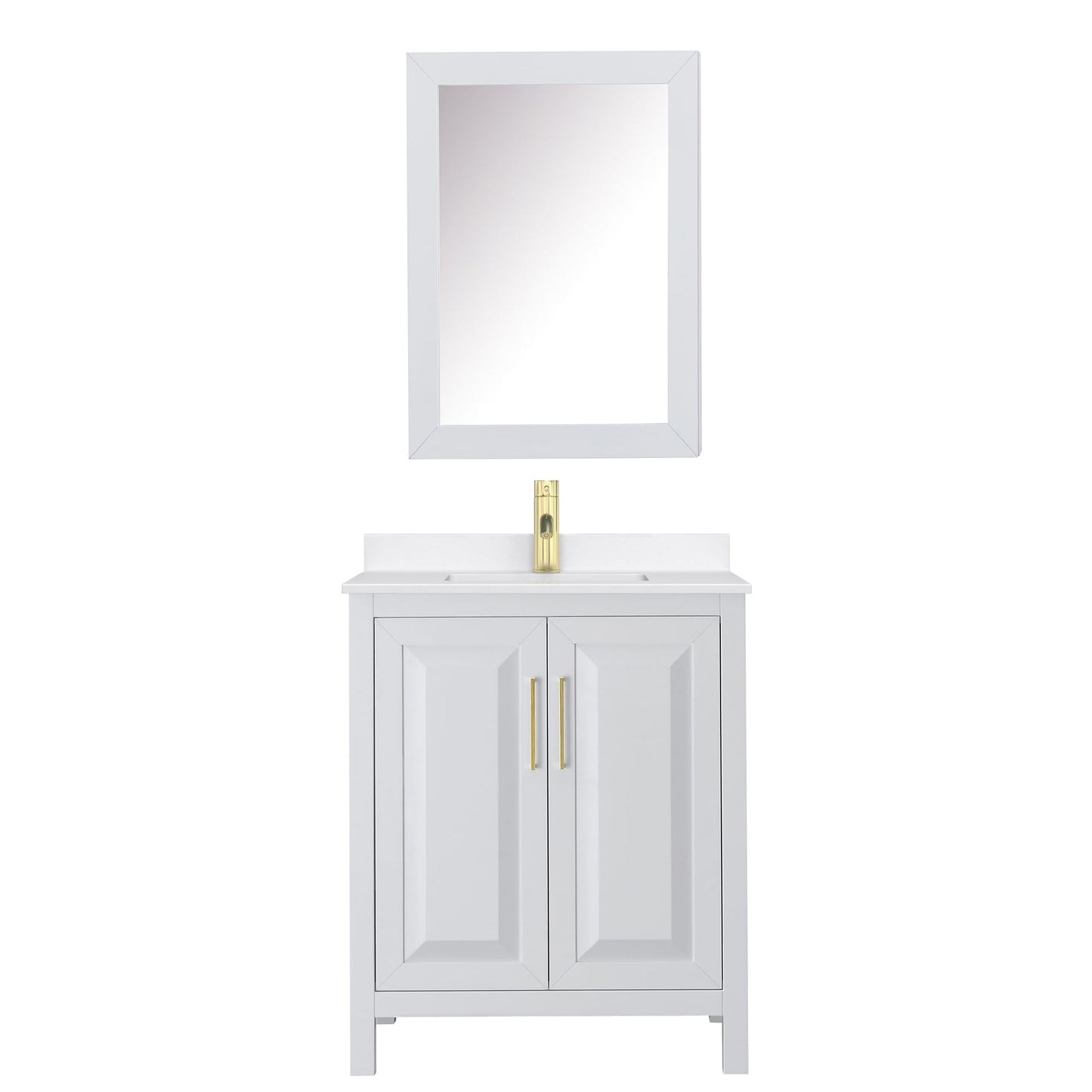 Wyndham Collection Daria 30" Single Bathroom Vanity in White, White Quartz Countertop, Undermount Square Sink (1-Hole), Brushed Gold Trim, Medicine Cabinet