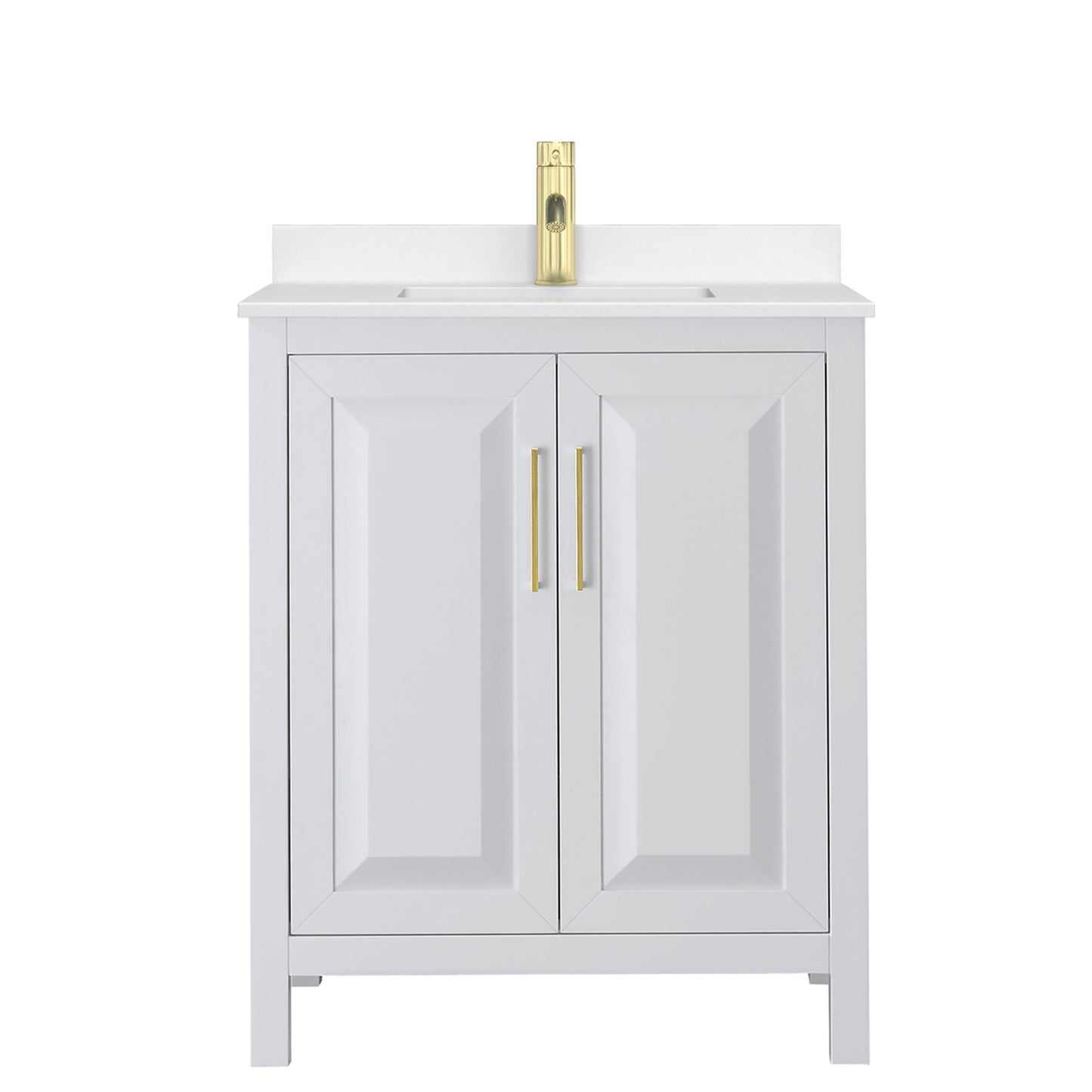 Wyndham Collection Daria 30" Single Bathroom Vanity in White, White Quartz Countertop, Undermount Square Sink (1-Hole), Brushed Gold Trim