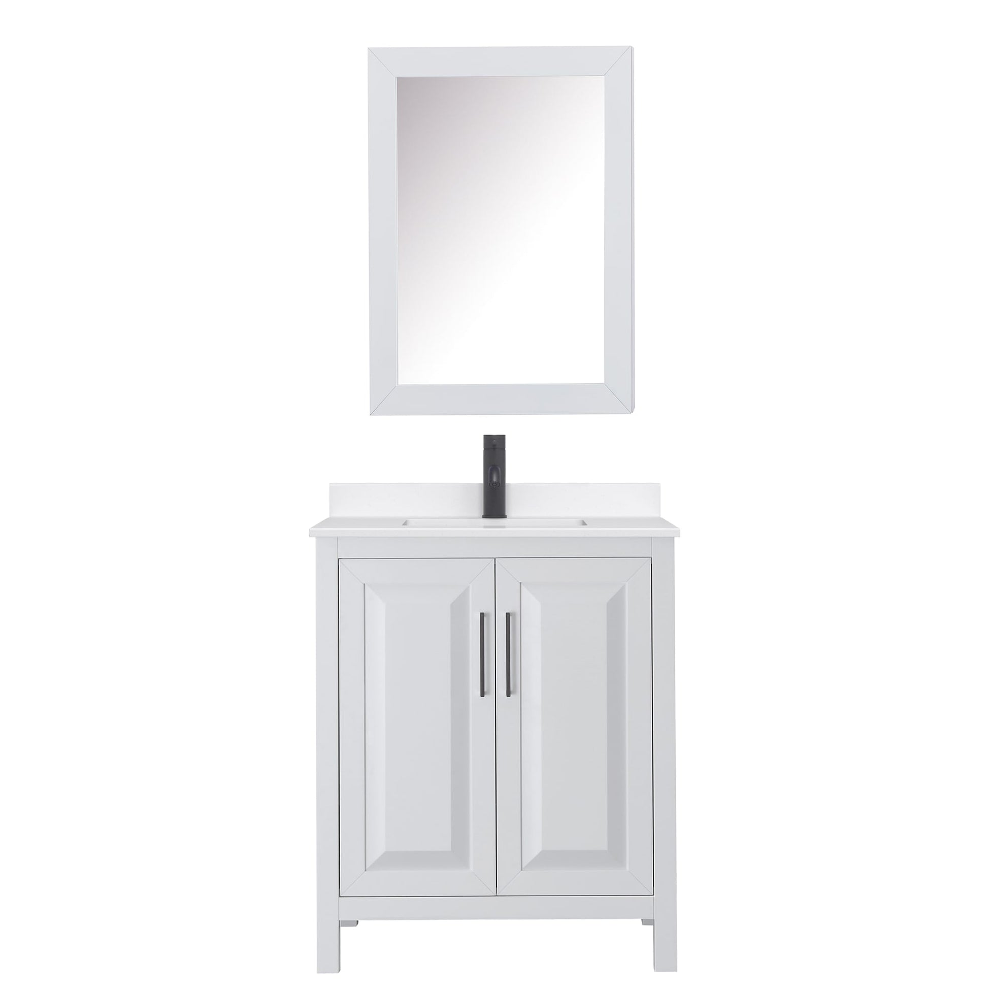 Wyndham Collection Daria 30" Single Bathroom Vanity in White, White Quartz Countertop, Undermount Square Sink (1-Hole), Matte Black Trim, Medicine Cabinet