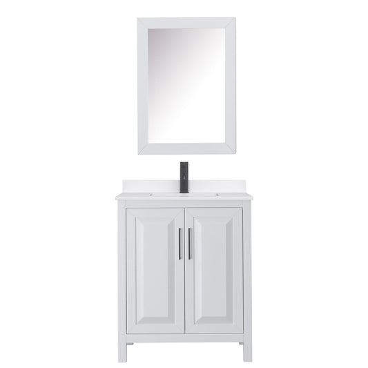Wyndham Collection Daria 30" Single Bathroom Vanity in White, White Quartz Countertop, Undermount Square Sink (1-Hole), Matte Black Trim, Medicine Cabinet