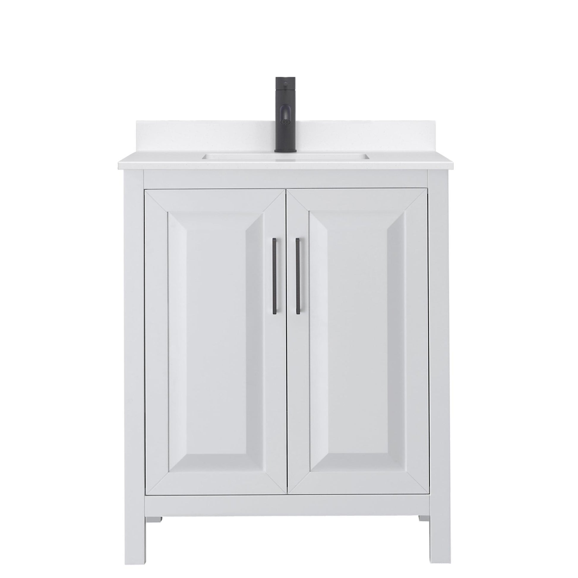 Wyndham Collection Daria 30" Single Bathroom Vanity in White, White Quartz Countertop, Undermount Square Sink (1-Hole), Matte Black Trim