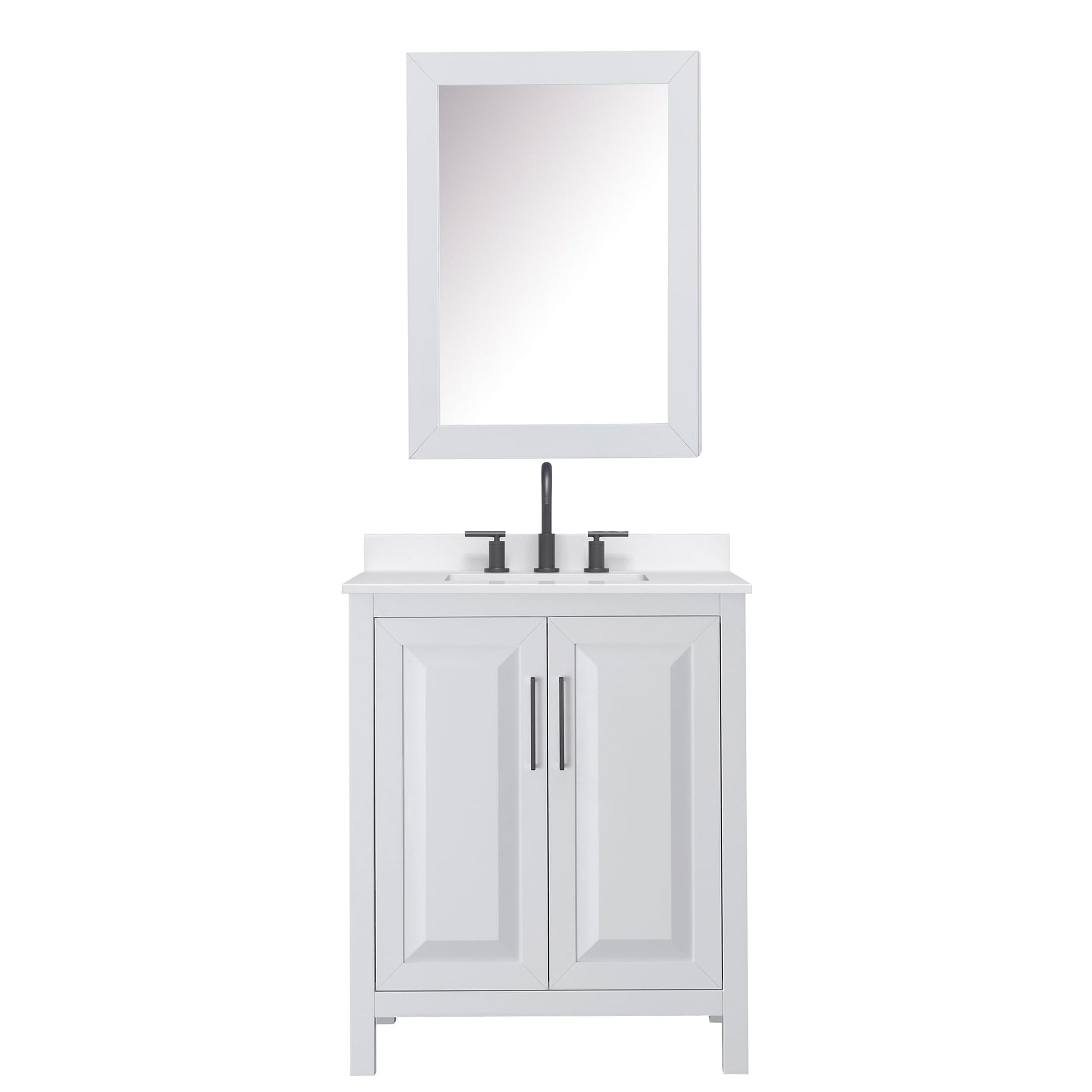 Wyndham Collection Daria 30" Single Bathroom Vanity in White, White Quartz Countertop, Undermount Square Sink (3-Hole), Matte Black Trim, Medicine Cabinet