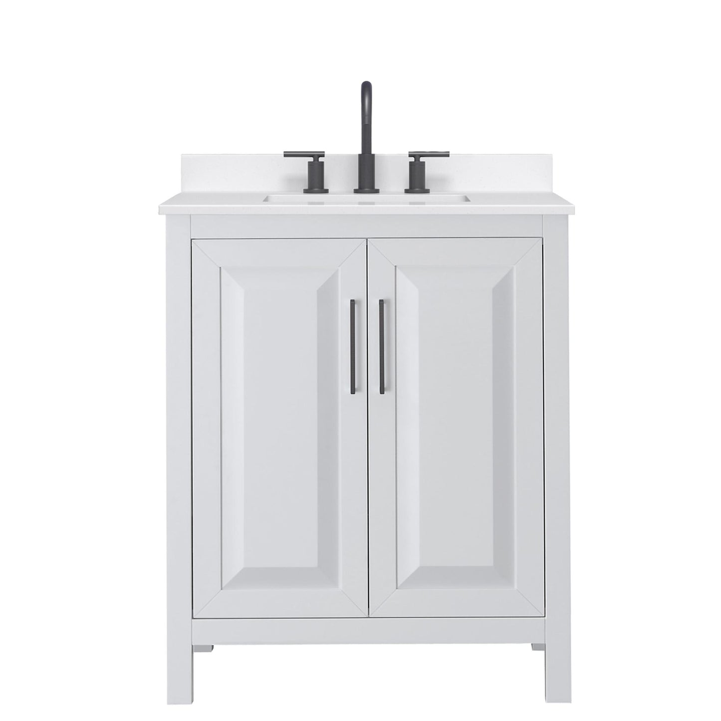 Wyndham Collection Daria 30" Single Bathroom Vanity in White, White Quartz Countertop, Undermount Square Sink (3-Hole), Matte Black Trim