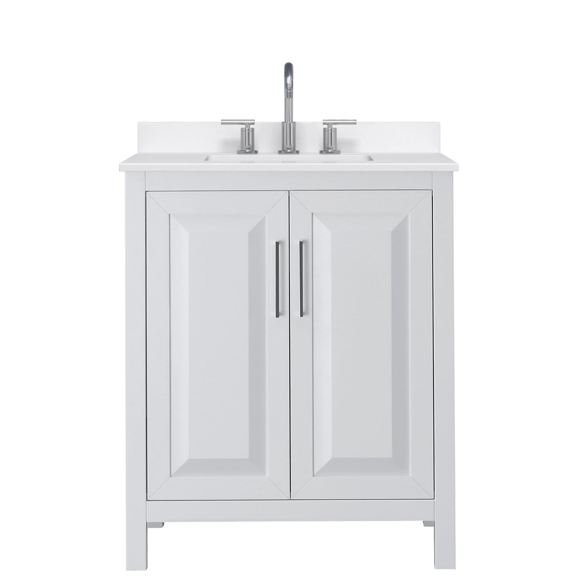 Wyndham Collection Daria 30" Single Bathroom Vanity in White, White Quartz Countertop, Undermount Square Sink (3-Hole), Polished Chrome Trim