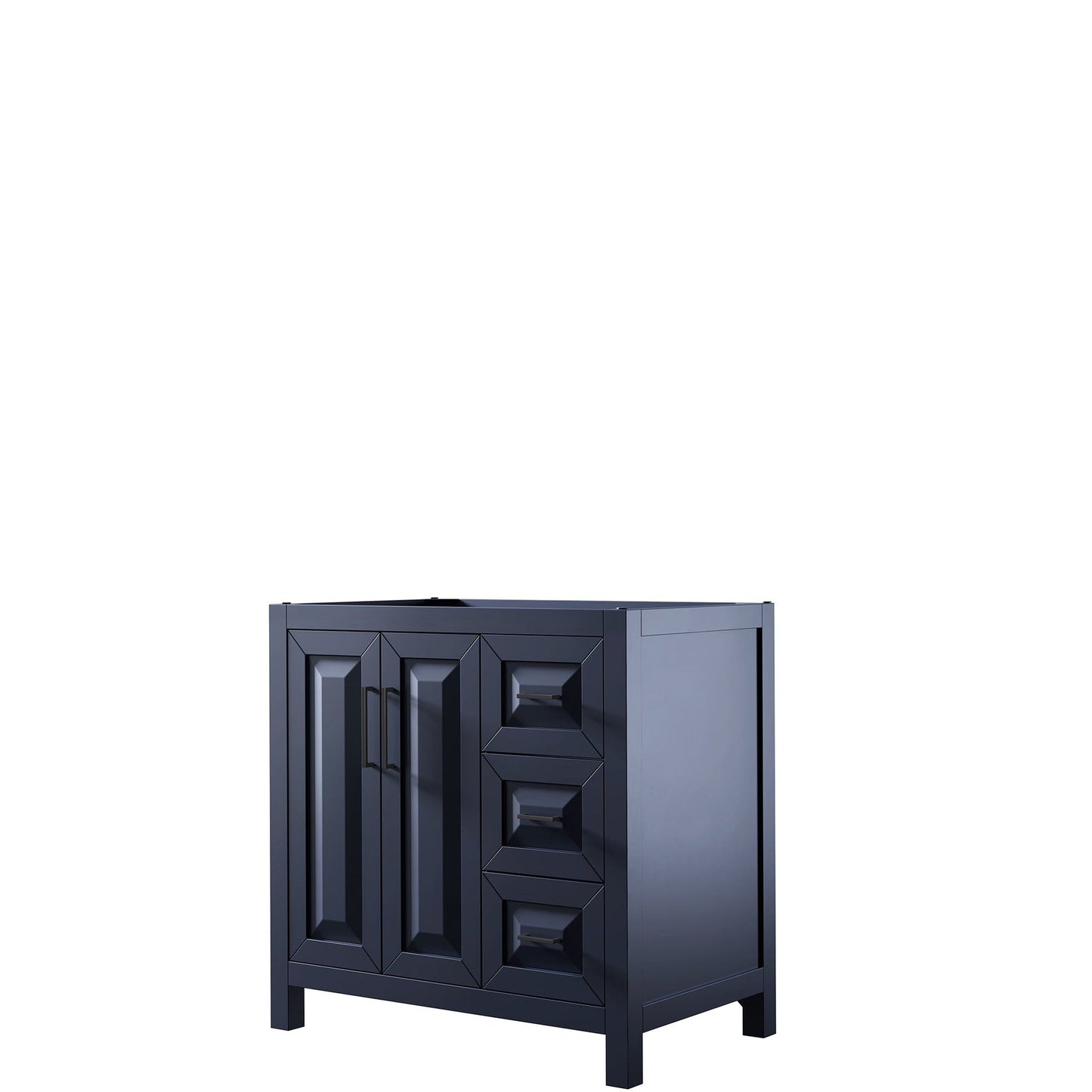 Wyndham Collection Daria 36" Single Bathroom Vanity in Dark Blue, No Countertop, No Sink, Matte Black Trim