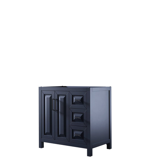 Wyndham Collection Daria 36" Single Bathroom Vanity in Dark Blue, No Countertop, No Sink, Matte Black Trim
