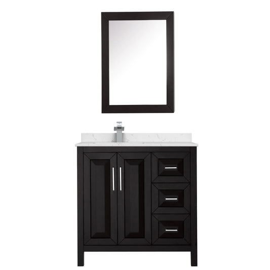 Wyndham Collection Daria 36" Single Bathroom Vanity in Dark Espresso, Carrara Cultured Marble Countertop, Undermount Square Sink (1-Hole), Polished Chrome Trim, Medicine Cabinet
