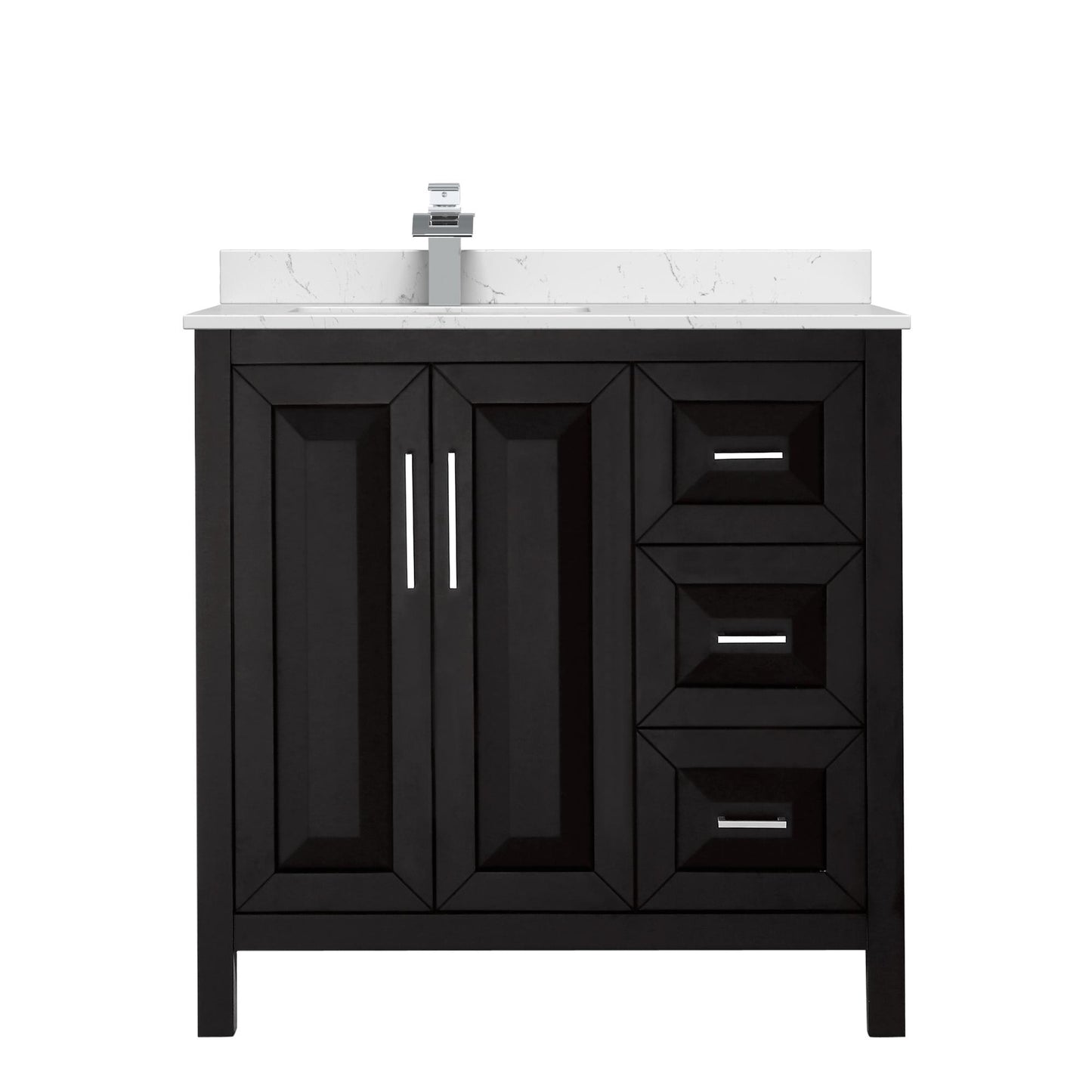 Wyndham Collection Daria 36" Single Bathroom Vanity in Dark Espresso, Carrara Cultured Marble Countertop, Undermount Square Sink (1-Hole), Polished Chrome Trim
