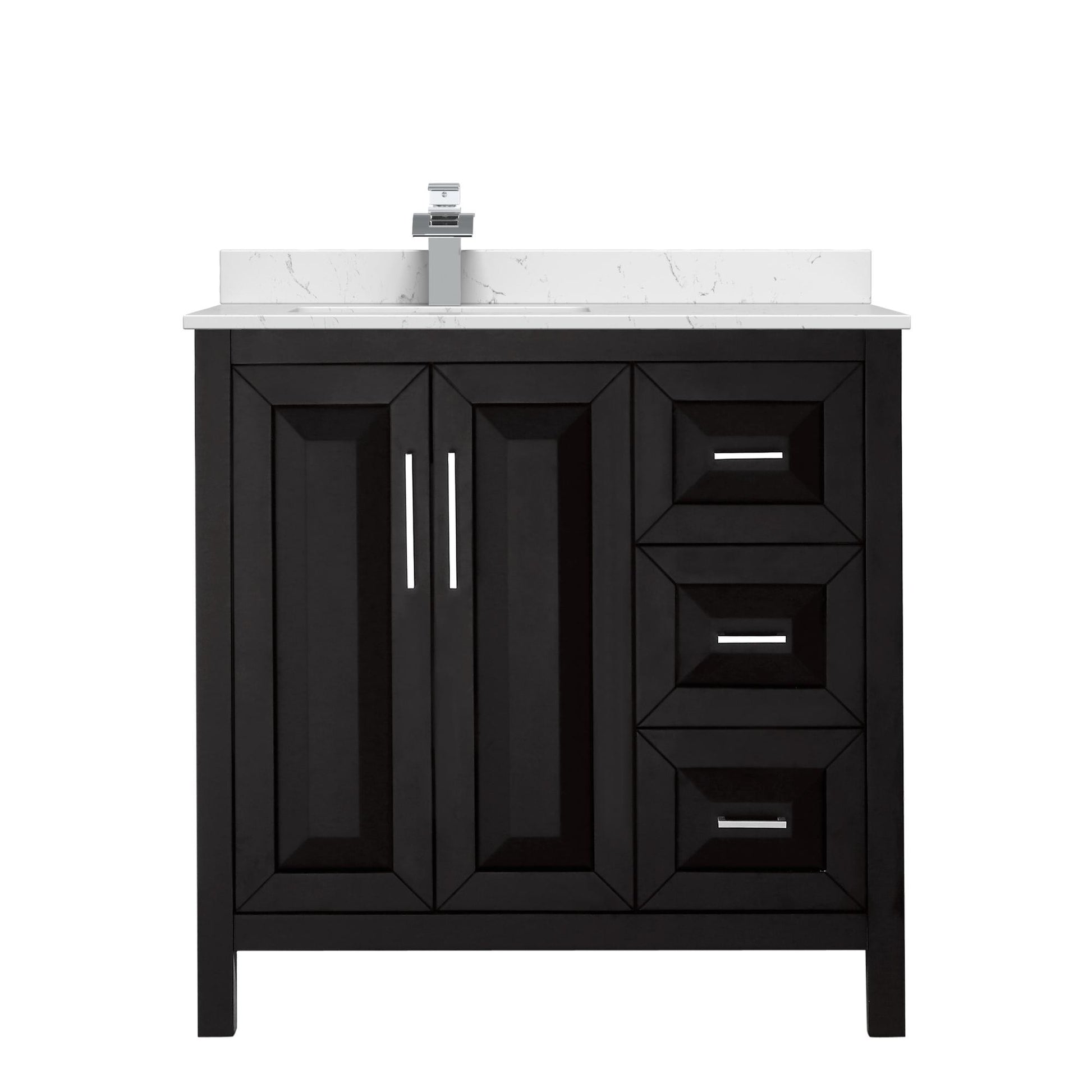 Wyndham Collection Daria 36" Single Bathroom Vanity in Dark Espresso, Carrara Cultured Marble Countertop, Undermount Square Sink (1-Hole), Polished Chrome Trim