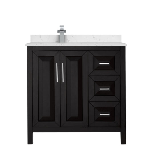 Wyndham Collection Daria 36" Single Bathroom Vanity in Dark Espresso, Carrara Cultured Marble Countertop, Undermount Square Sink (1-Hole), Polished Chrome Trim