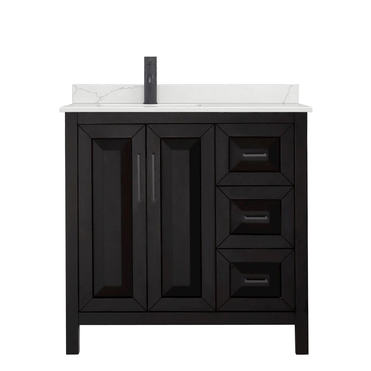 Wyndham Collection Daria 36" Single Bathroom Vanity in Dark Espresso, Giotto Quartz Countertop, Undermount Square Sink (1-Hole), Matte Black Trim