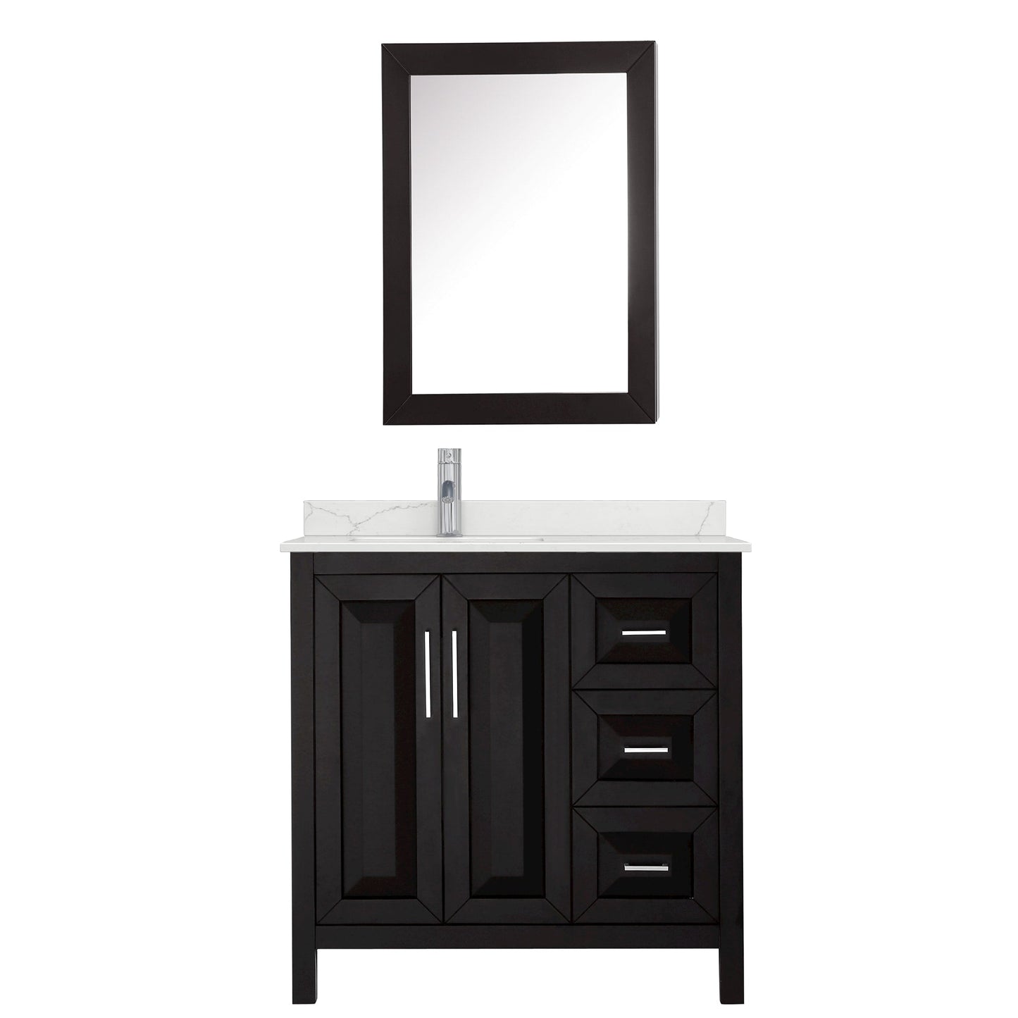 Wyndham Collection Daria 36" Single Bathroom Vanity in Dark Espresso, Giotto Quartz Countertop, Undermount Square Sink (1-Hole), Polished Chrome Trim, Medicine Cabinet